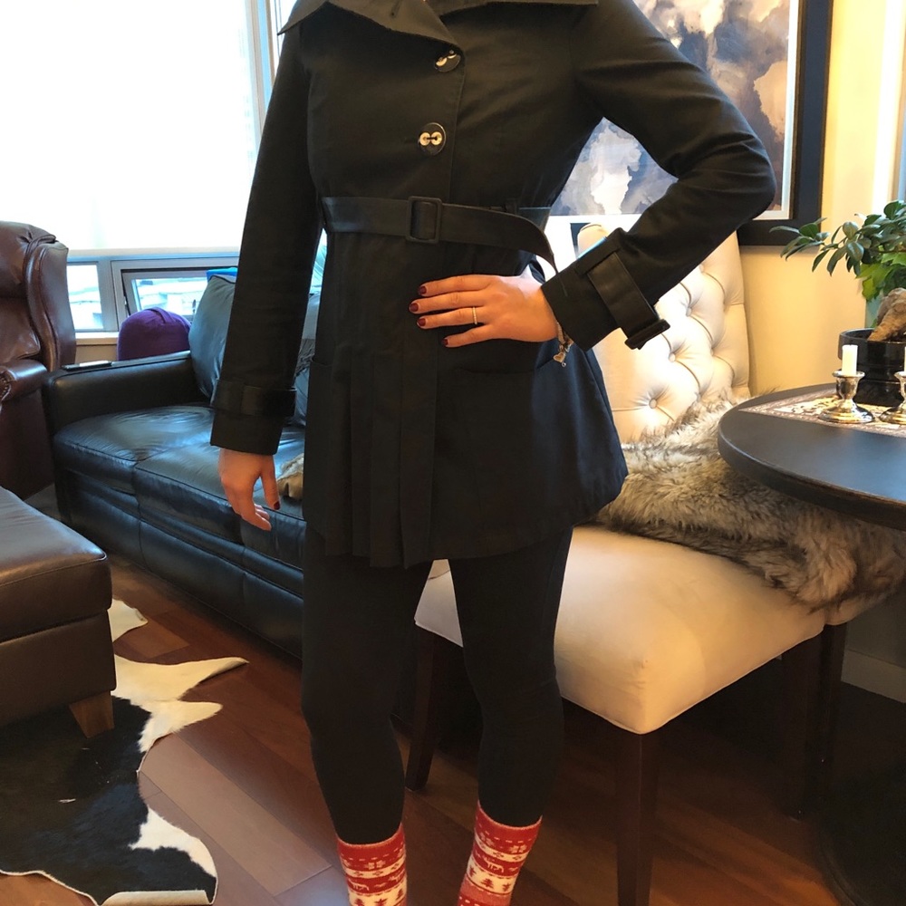 Mackage Fashion Black Trench Coat Leather Details